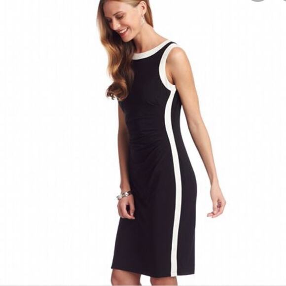 Chaps Classic Black White Classic Stripe Sheath Dress New with tag W-642 Size XS - Picture 1 of 9